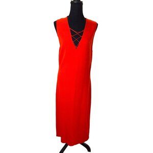 NY&C Tangerine Sleeveless Fitted Midi Pencil Fit Knit Sexy Body Con Dress Sz L